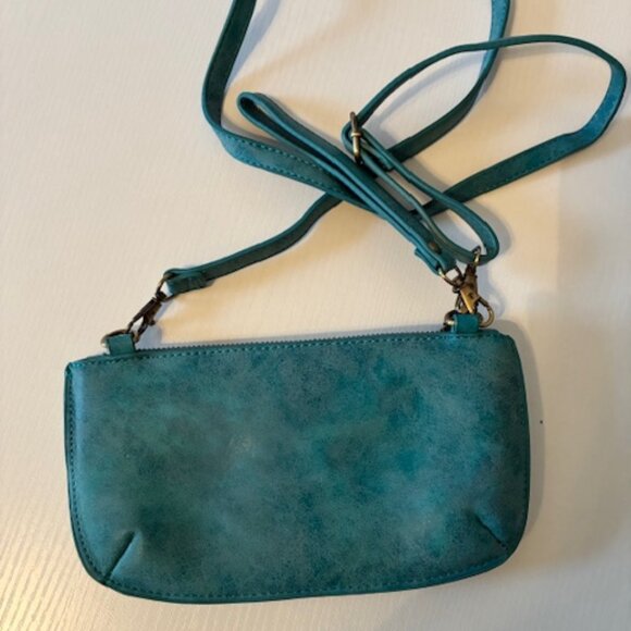 Joy crossbody purse blue suede with detachable straps. - Picture 2 of 4